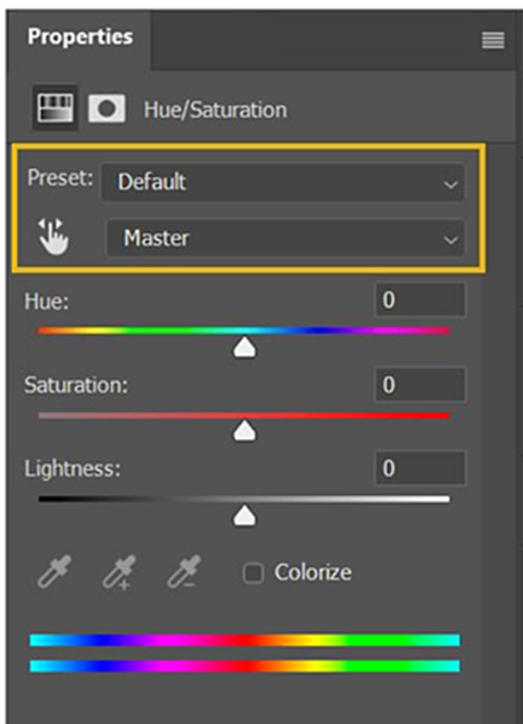 Adjustment Layers in Photoshop: Properties - Hue/Saturation