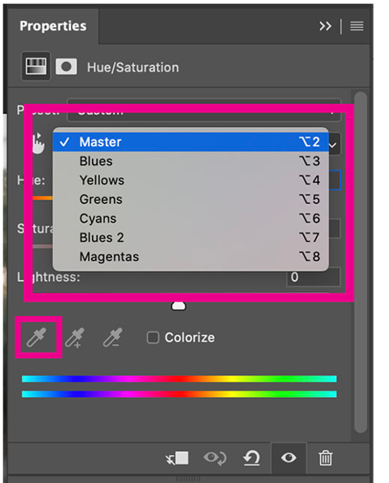 Properties: Hue/Saturation in Adjustment Layers in Photoshop